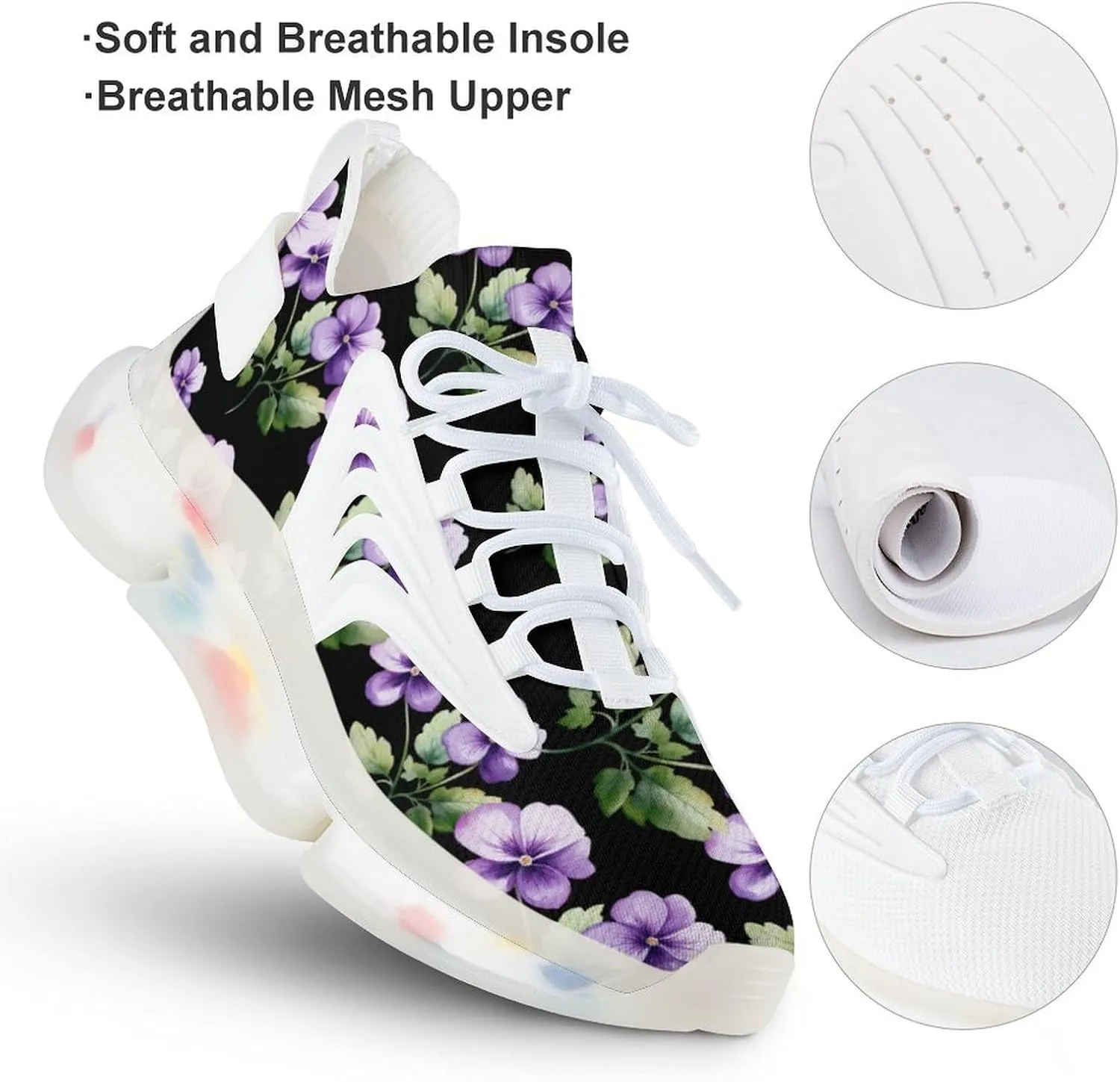 African Violet Flower Mens Sneakers Running Shoes Lightweight Athletic Shoes for Jogging Walking Gym