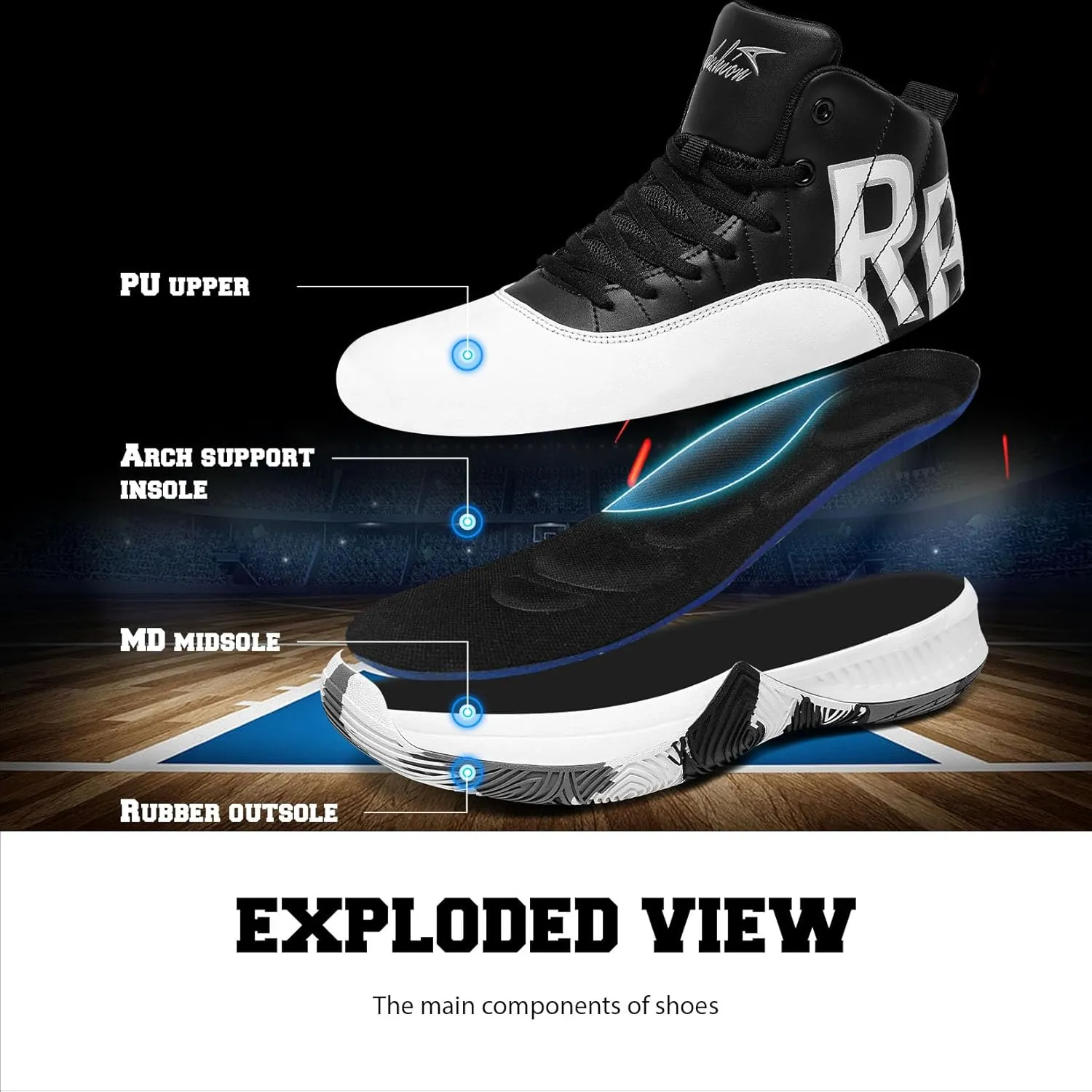 ASHION Unisex Kids Basketball Shoes Boys Air High Top Sneakers Girls Breathable Non-Slip Athletic Shoes Little Kid/Big Kid