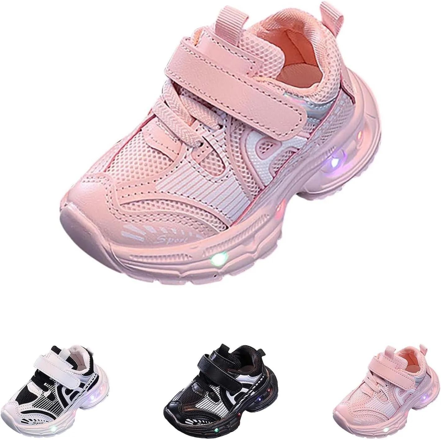 Baby Boys Mesh Glitter Sneaker Open Toe Light Up Sport Shoes Toddler Sole Non Slip Breathable First Walking Shoes