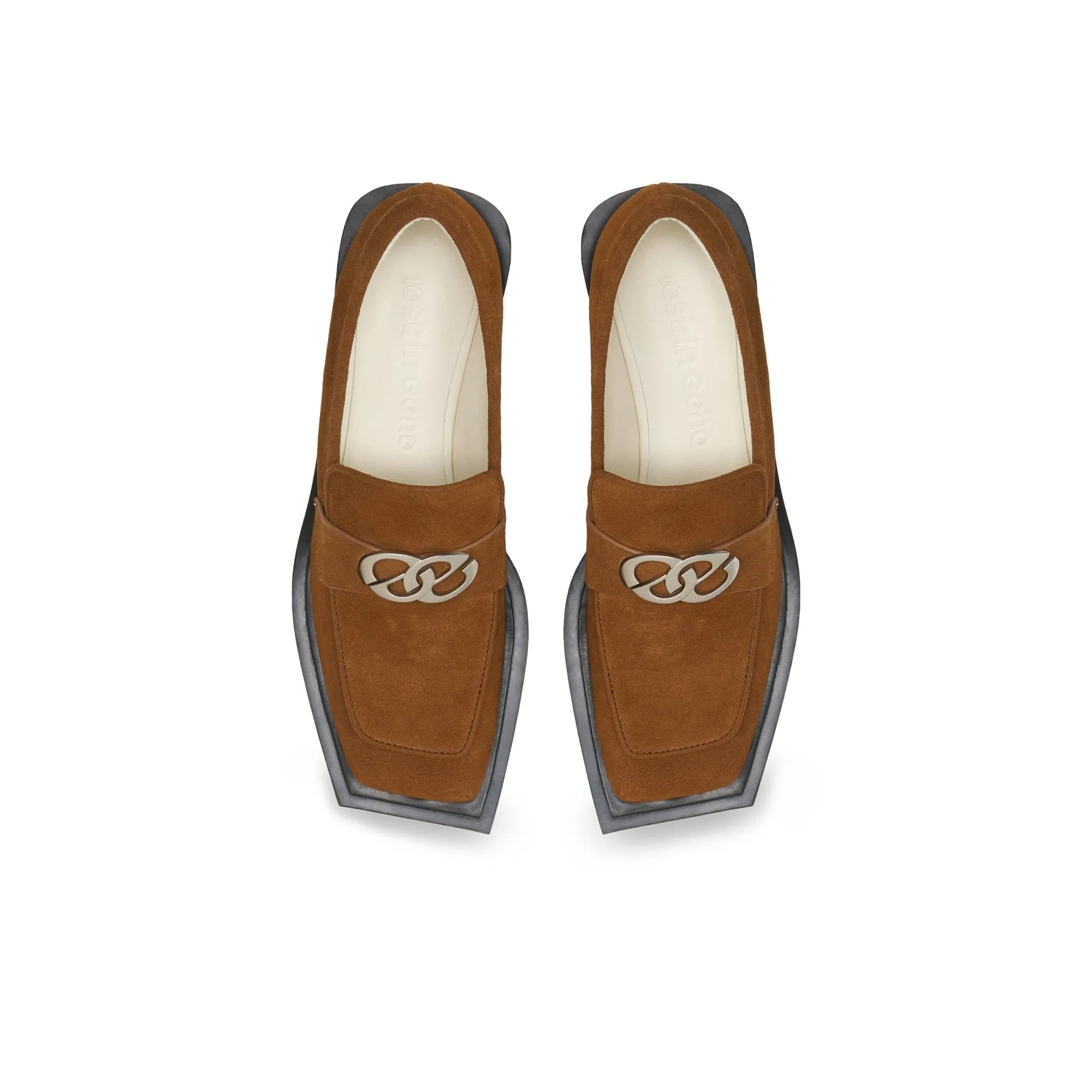 Bevel Square Head Double Lined Chunky Heel Shoes In Brown