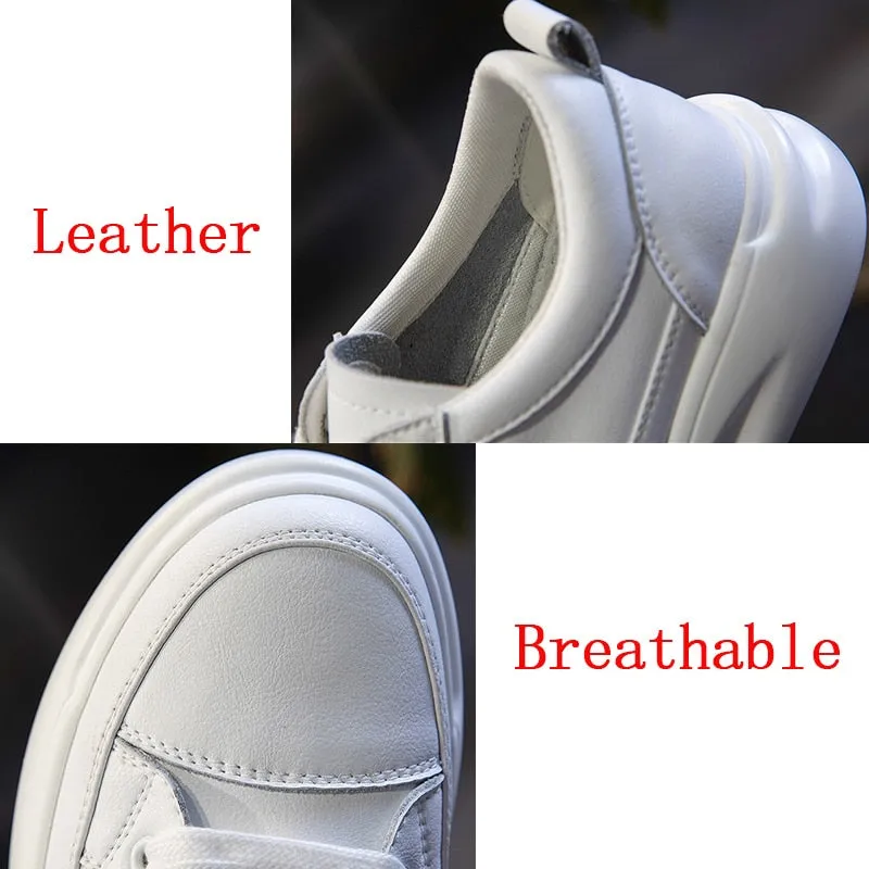 Big Size Women Sneakers Autumn Leather Light White Sneaker Female Platform Vulcanized Shoes Spring Casual Breathable Sports Shoes