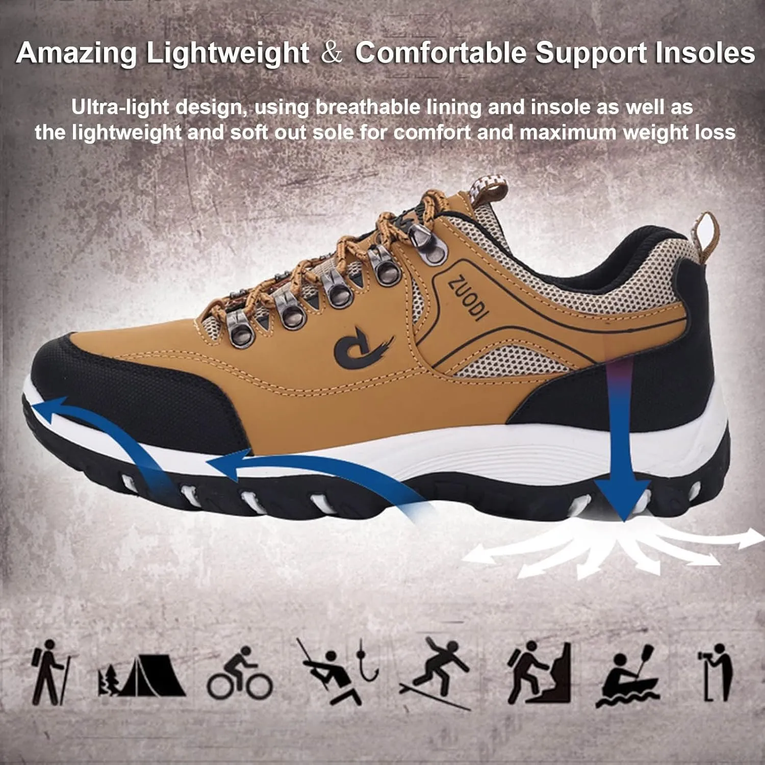 BORAMAX Men's Sneakers Hiking Shoes Running ShoesComfort Casual Shoes Mountaineering Walking Shoes Outdoor Sneakers