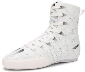 Boy's Boxing Shoes Combat Training Shoes Mesh Non-Slip Rubber Sole Children Wrestling Boxing Boots,White-35EU