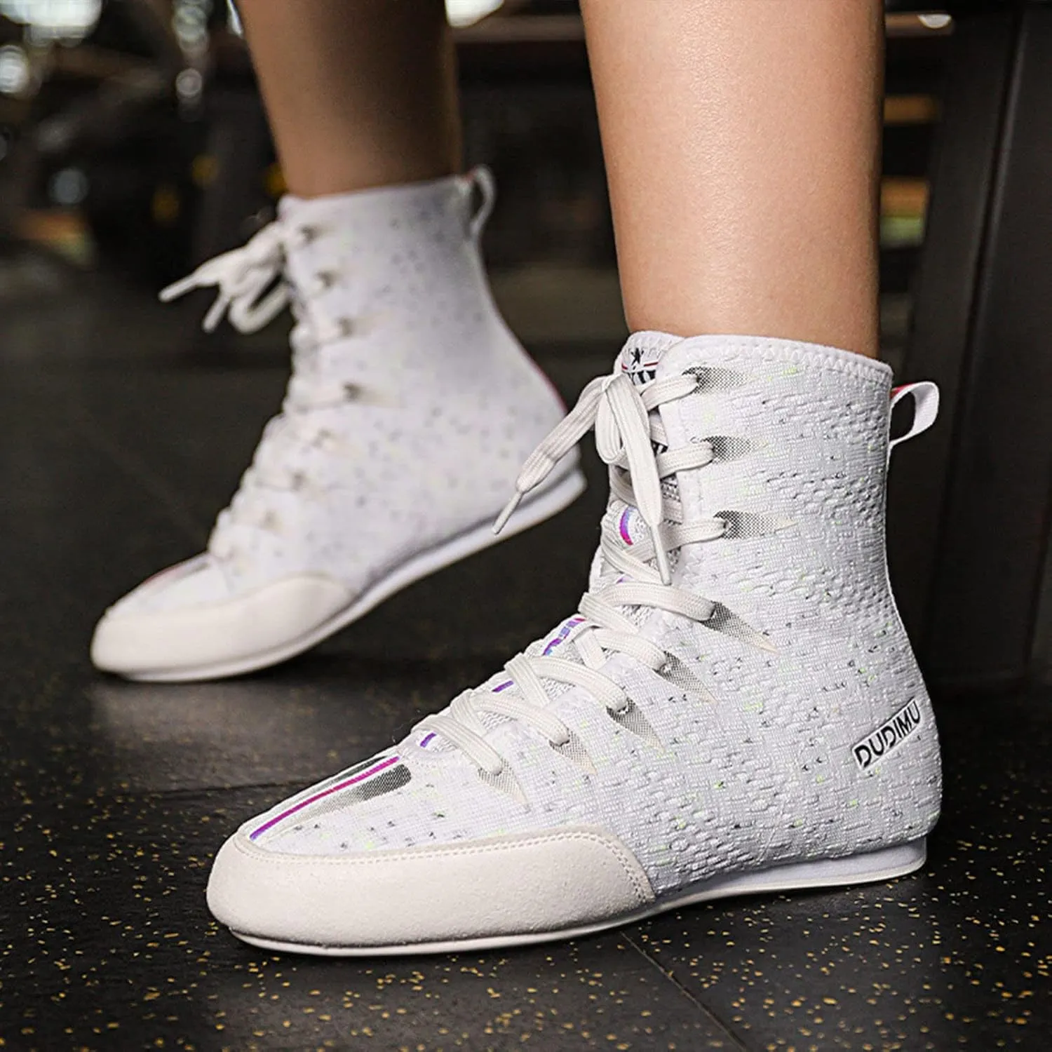 Boy's Boxing Shoes Combat Training Shoes Mesh Non-Slip Rubber Sole Children Wrestling Boxing Boots,White-35EU