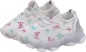 Child Tennis Children's Sneakers Butterfly Print LED Light Shoes Daddy Shoes Lacing Breathable Soft High Tops Casual