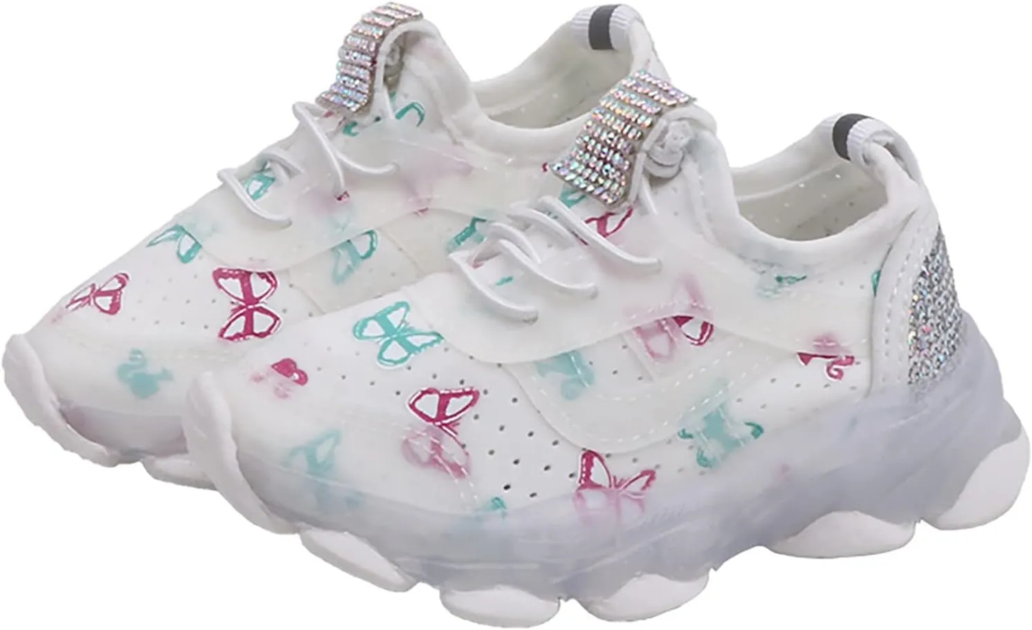 Child Tennis Children's Sneakers Butterfly Print LED Light Shoes Daddy Shoes Lacing Breathable Soft High Tops Casual