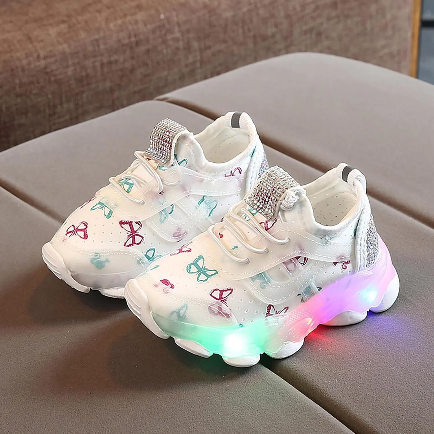 Child Tennis Children's Sneakers Butterfly Print LED Light Shoes Daddy Shoes Lacing Breathable Soft High Tops Casual
