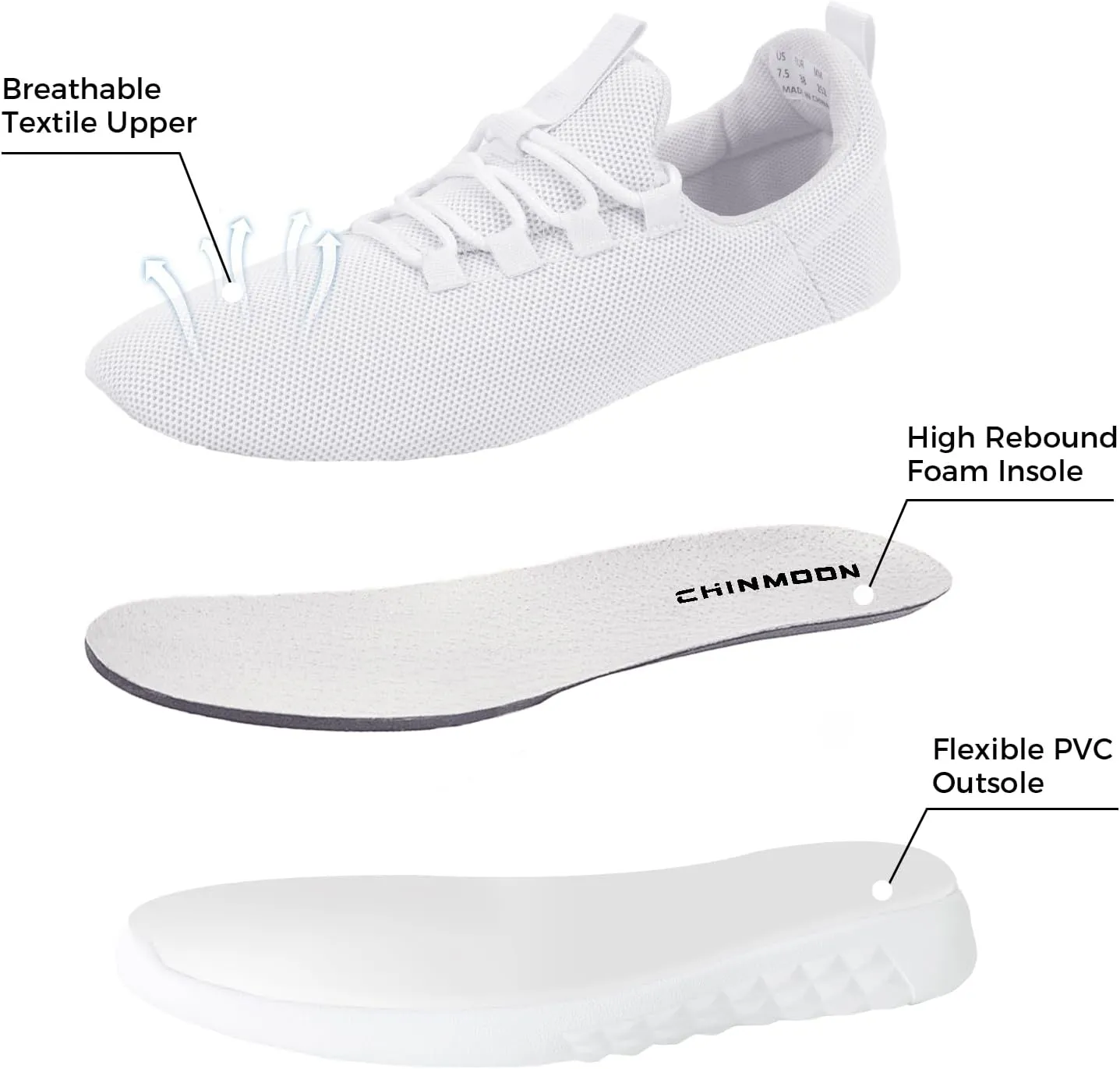 CHIN·MOON Women's Slip On Walking Shoes Lightweight Non Slip Running Gym Shoes Breathable Fashion Sneakers