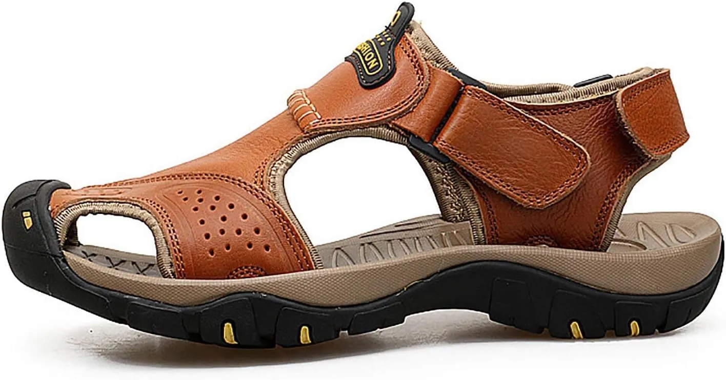 Closed Toe Sandals for Women Casual Leather Sandal Lightweight Soft Summer Shoes Hiking Walking Footwear