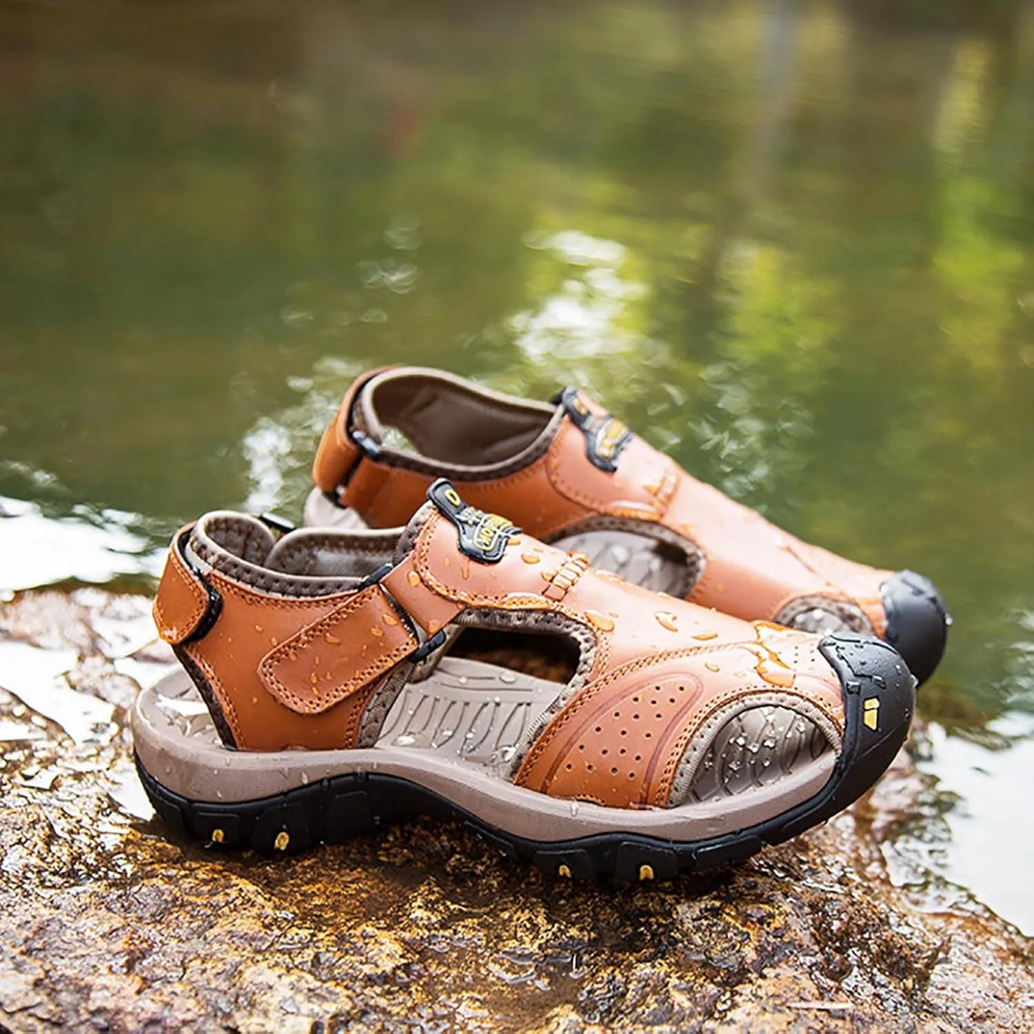 Closed Toe Sandals for Women Casual Leather Sandal Lightweight Soft Summer Shoes Hiking Walking Footwear