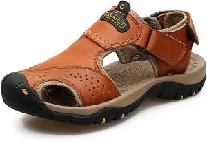 Closed Toe Sandals for Women Casual Leather Sandal Lightweight Soft Summer Shoes Hiking Walking Footwear