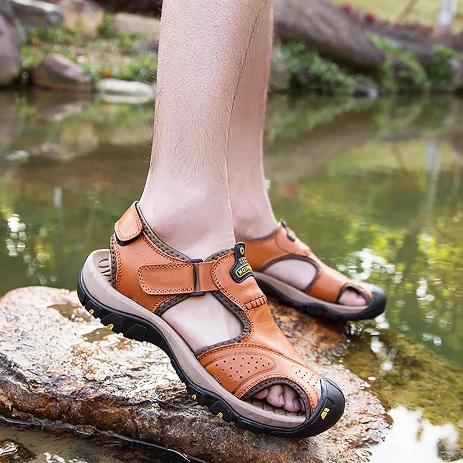 Closed Toe Sandals for Women Casual Leather Sandal Lightweight Soft Summer Shoes Hiking Walking Footwear
