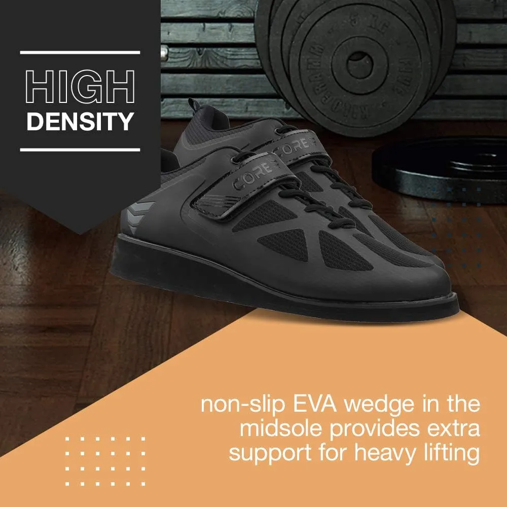 Core Weightlifting Shoes - Squat Shoes for Men and Women  Weight Lifting Shoes for Powerlifting, Deadlifting & Crossfit - Strap and Lace-Up Gym Shoes  Non-Slip Olympic Lifting Shoes with 0.67" Heels