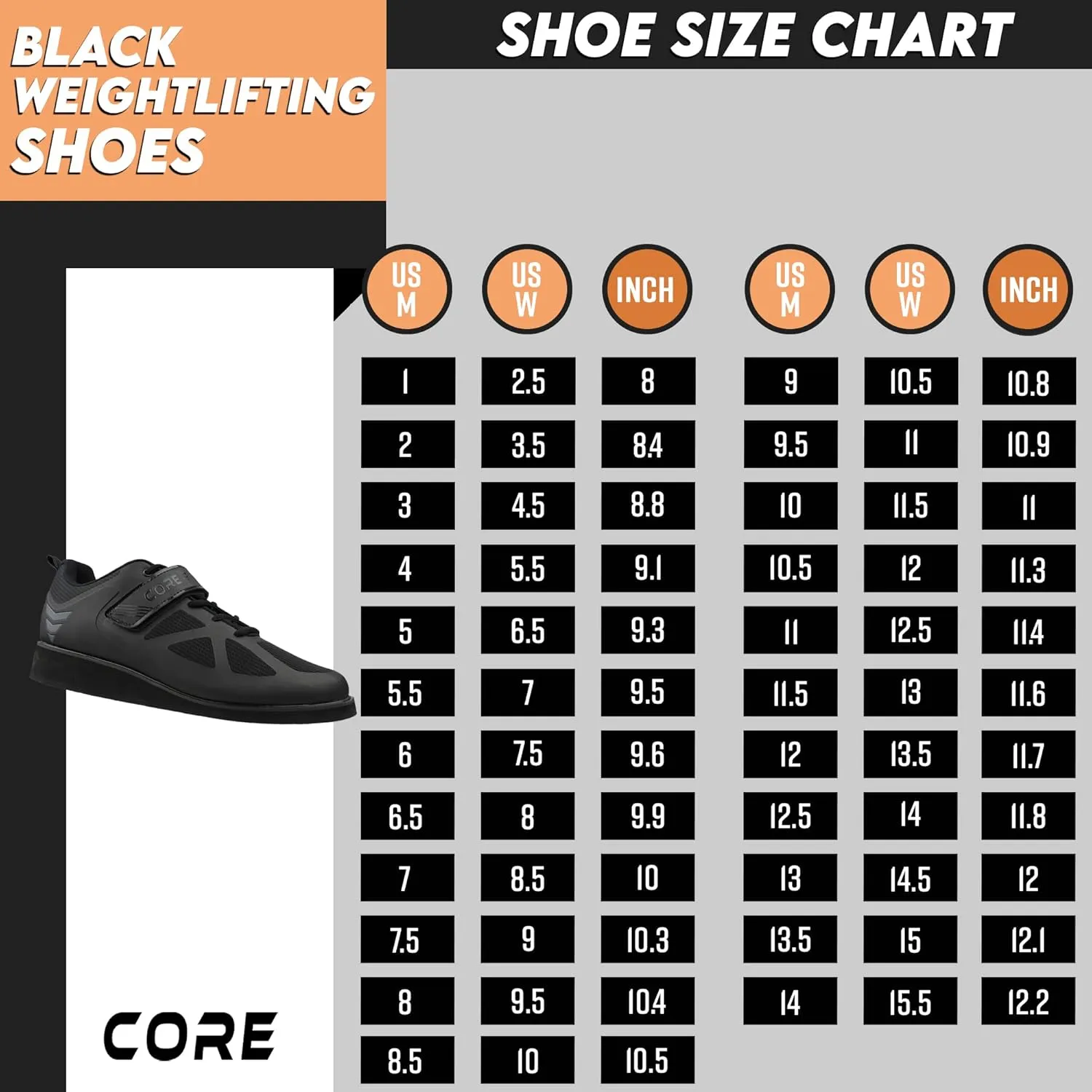 Core Weightlifting Shoes - Squat Shoes for Men and Women  Weight Lifting Shoes for Powerlifting, Deadlifting & Crossfit - Strap and Lace-Up Gym Shoes  Non-Slip Olympic Lifting Shoes with 0.67" Heels