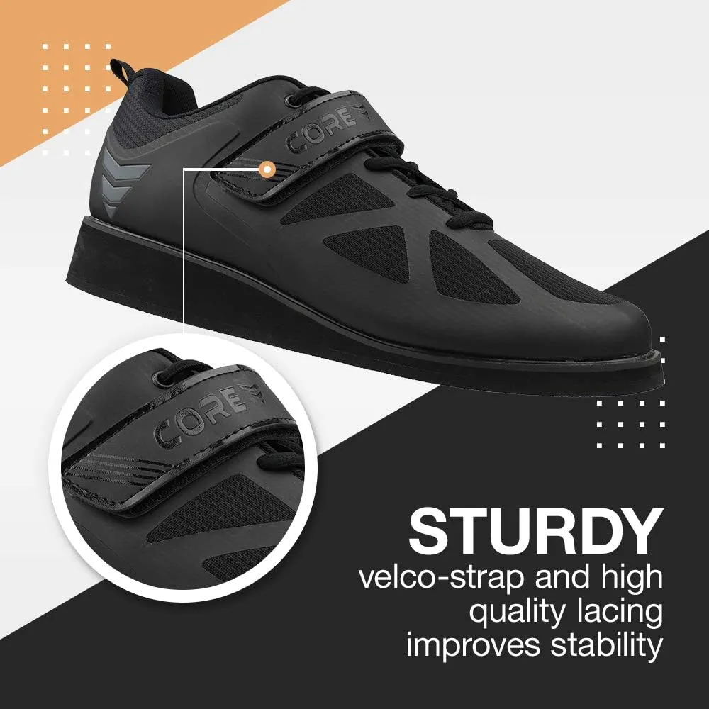 Core Weightlifting Shoes - Squat Shoes for Men and Women  Weight Lifting Shoes for Powerlifting, Deadlifting & Crossfit - Strap and Lace-Up Gym Shoes  Non-Slip Olympic Lifting Shoes with 0.67" Heels