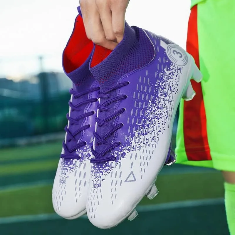 DHOVOR Boys Girls High-Top Soccer Cleats Youth Lightweight Professional Turf Football Cleats Unisex Non-Slip Indoor Soccer Shoes for Kids Outdoor/Indoor/Competition/Unisex