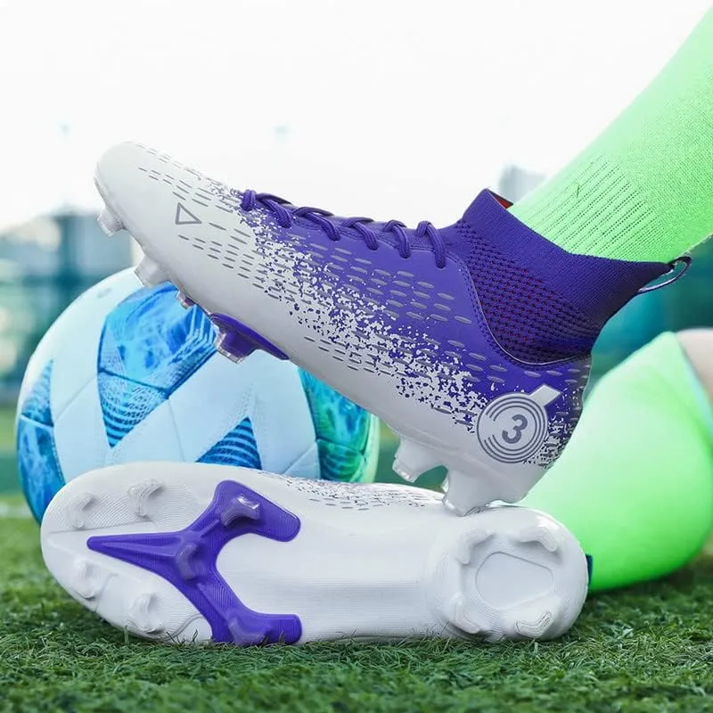 DHOVOR Boys Girls High-Top Soccer Cleats Youth Lightweight Professional Turf Football Cleats Unisex Non-Slip Indoor Soccer Shoes for Kids Outdoor/Indoor/Competition/Unisex
