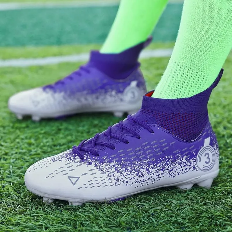 DHOVOR Boys Girls High-Top Soccer Cleats Youth Lightweight Professional Turf Football Cleats Unisex Non-Slip Indoor Soccer Shoes for Kids Outdoor/Indoor/Competition/Unisex