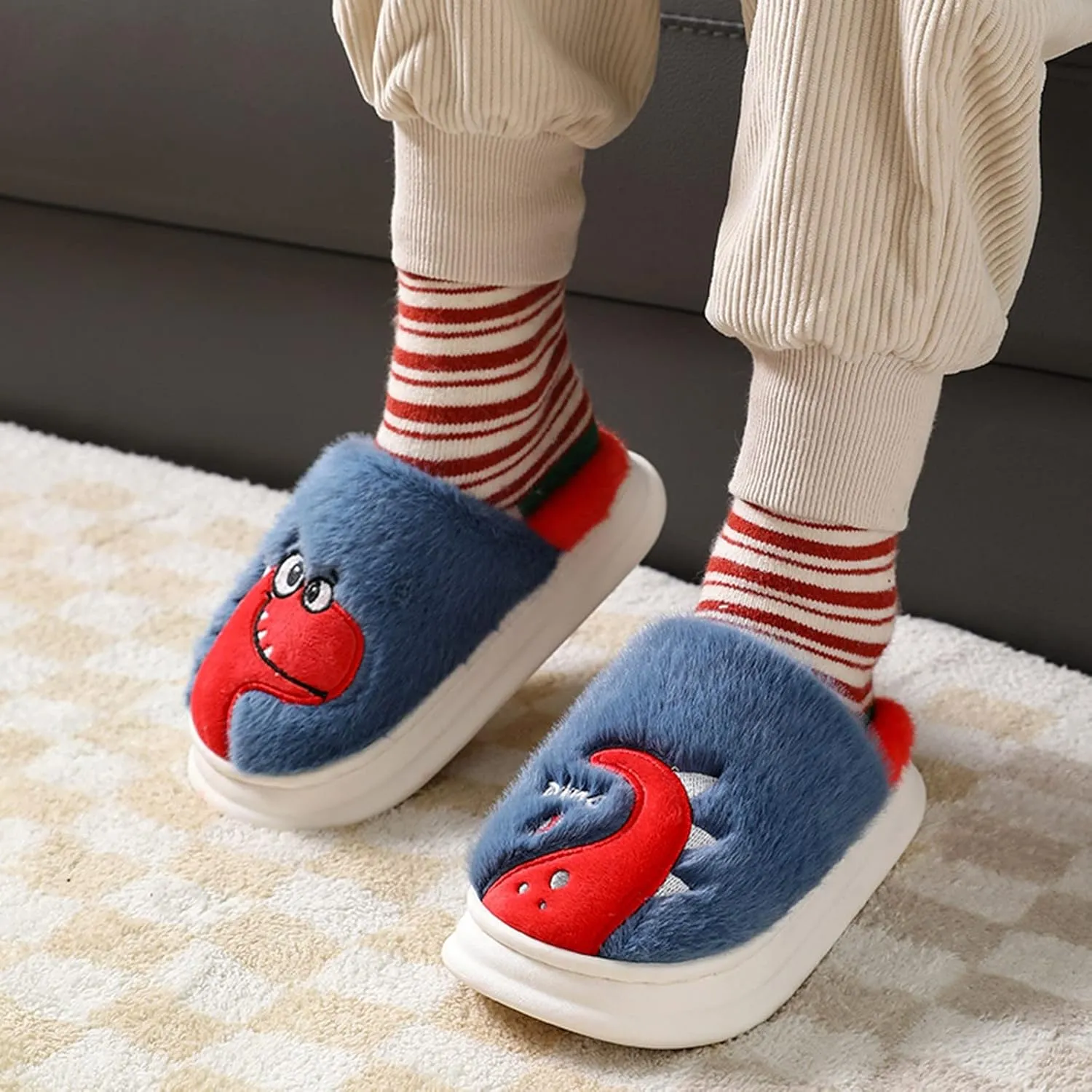 Fluff Slippers for Girls Fashion Autumn And Winter Boys And Girls Slippers Flat Bottom Thick Girls Flip Flops Size 5