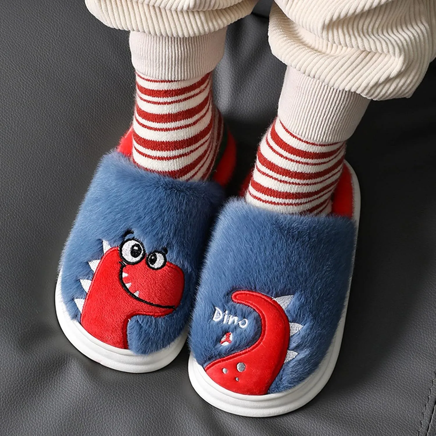 Fluff Slippers for Girls Fashion Autumn And Winter Boys And Girls Slippers Flat Bottom Thick Girls Flip Flops Size 5