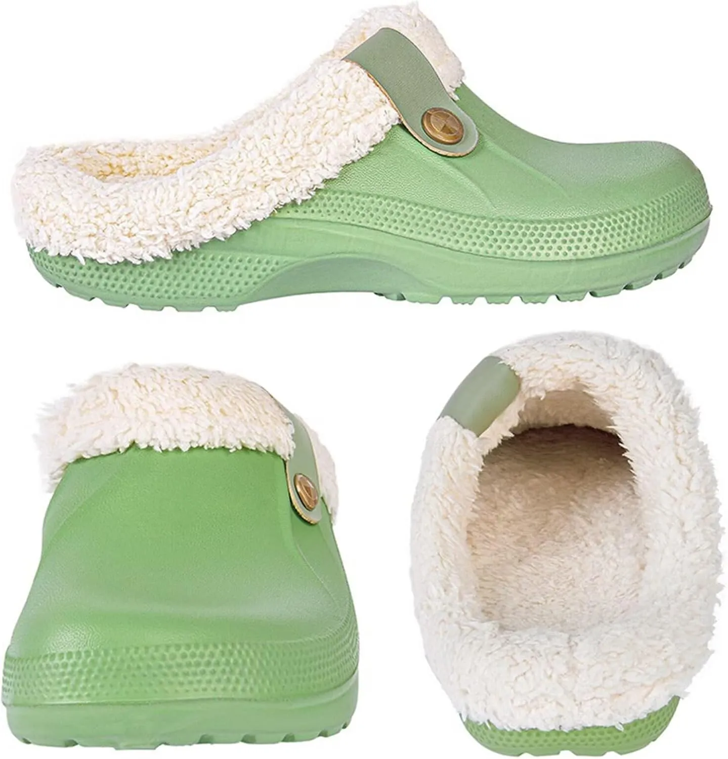 Fur Lined Clogs Waterproof Slippers Fleece Lined Clogs for Women Men Fuzzy Winter Warm Indoor Outdoor Shoes