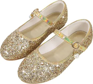 Generic Girls Dress Shoes Baby Cute Floral Sparkling Dance Shoes for Party Toddler High Heel Solid Color Shoes with Buckle