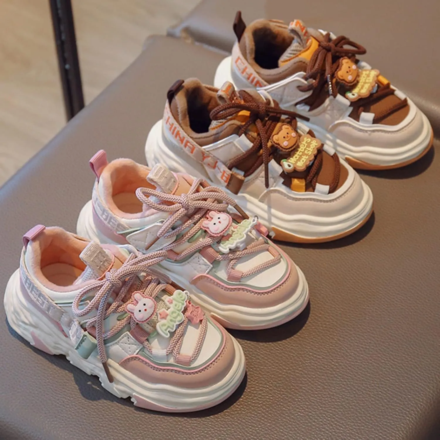 Girls and Toddler Chunky Sneakers Vulcanize Fashion Girls Platform Thick Sole Outdoor Running Glittery Toddler Shoes