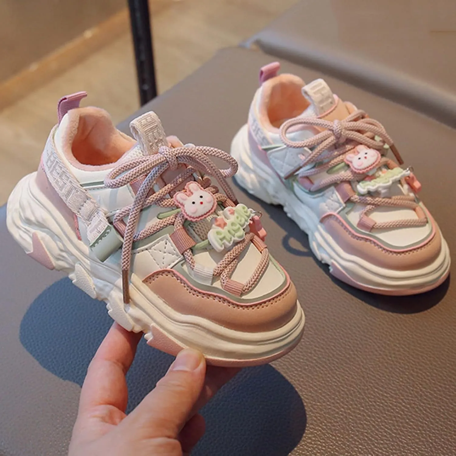 Girls and Toddler Chunky Sneakers Vulcanize Fashion Girls Platform Thick Sole Outdoor Running Glittery Toddler Shoes