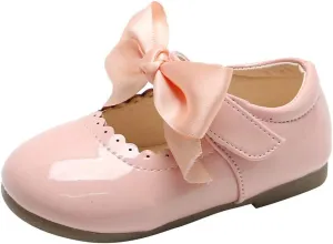 Girls Bow Sneaker Kids Flower Girl Dress Shoes Girl Ballet Flat Prty School Shoes Wedding Leather Soft Sole Non Slip