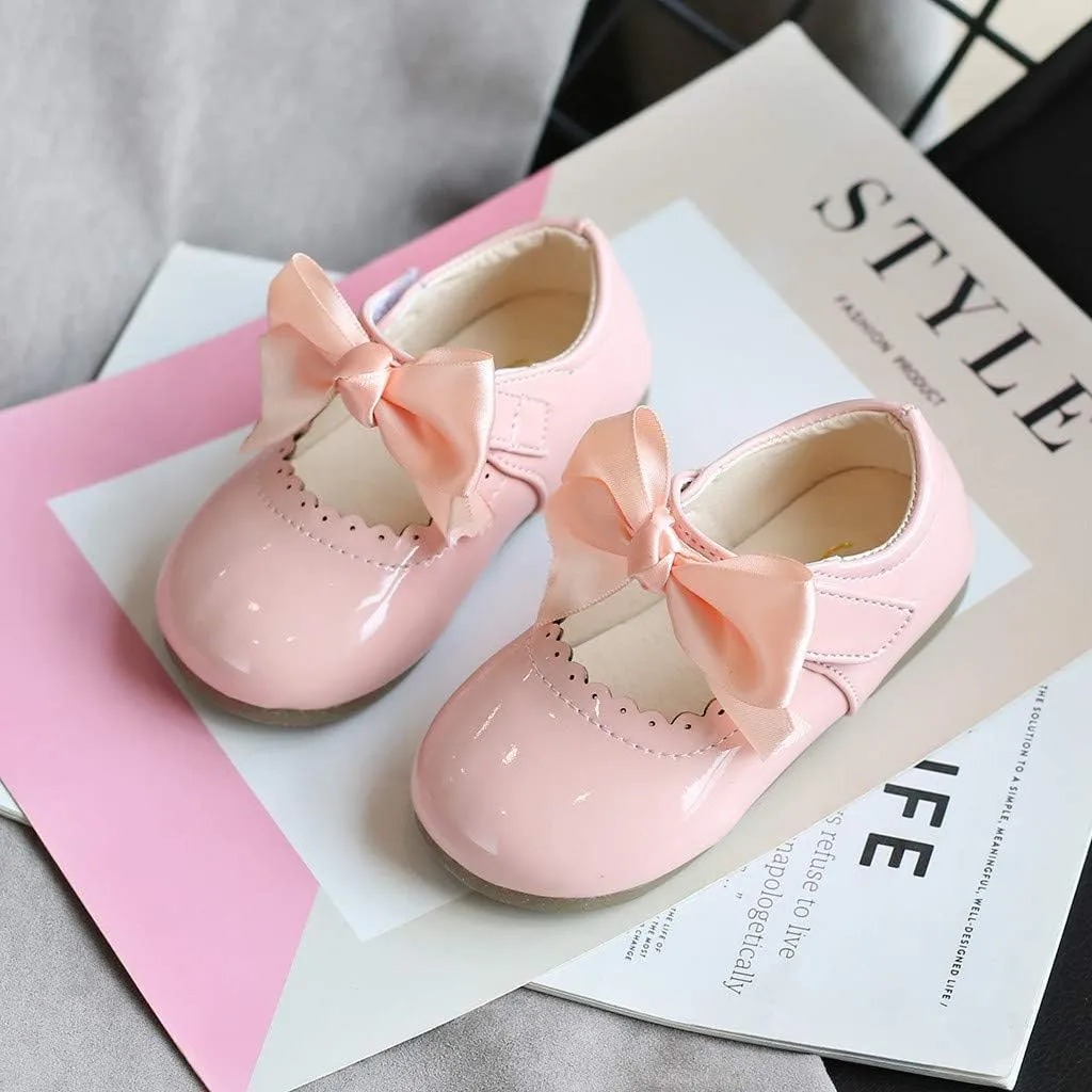 Girls Bow Sneaker Kids Flower Girl Dress Shoes Girl Ballet Flat Prty School Shoes Wedding Leather Soft Sole Non Slip