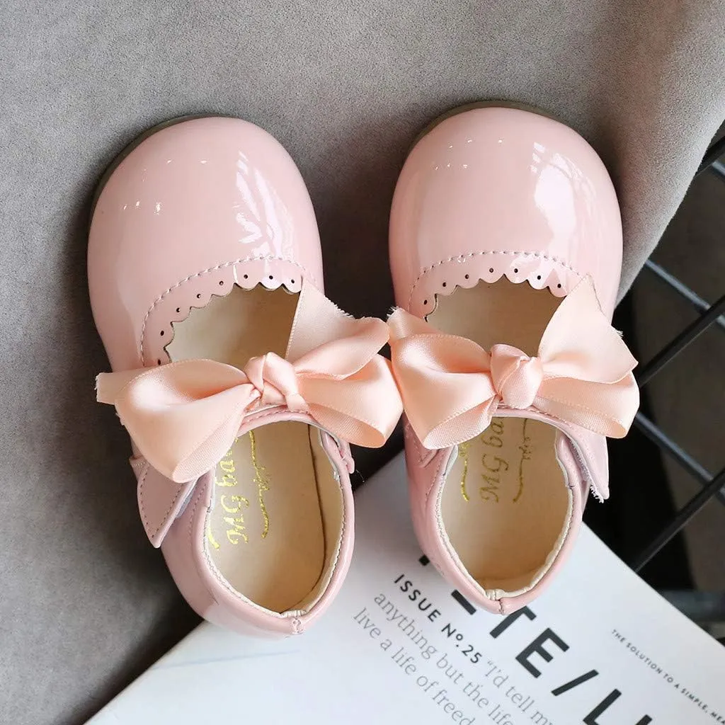Girls Bow Sneaker Kids Flower Girl Dress Shoes Girl Ballet Flat Prty School Shoes Wedding Leather Soft Sole Non Slip
