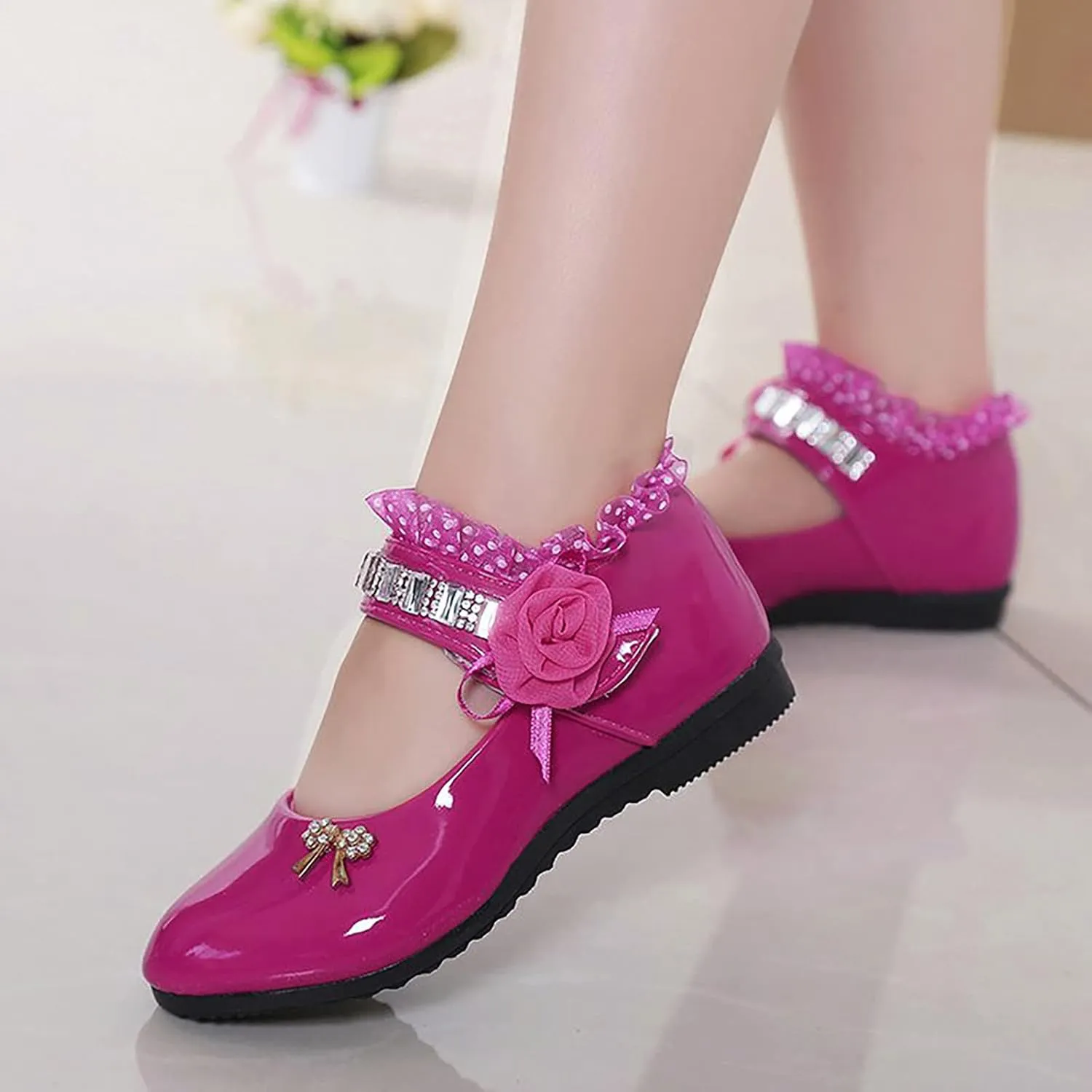 Girls Dress Shoes,0-12 Years Children Baby Girls Flower Leather Single Shoes Soft Dance Princess Shoes Wedding Shoes