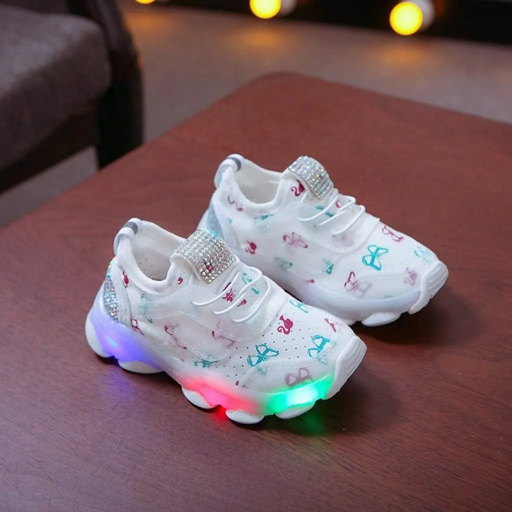 Girls Trainers, Children Kid Baby Girls Butterfly Crystal Led Luminous Sport Run Sneakers Shoes