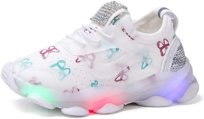 Girls Trainers, Children Kid Baby Girls Butterfly Crystal Led Luminous Sport Run Sneakers Shoes