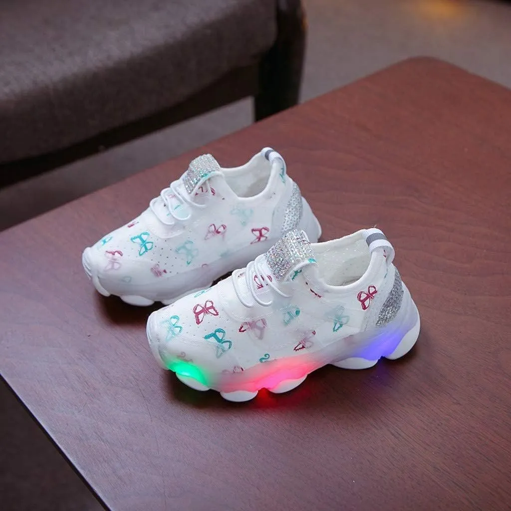 Girls Trainers, Children Kid Baby Girls Butterfly Crystal Led Luminous Sport Run Sneakers Shoes