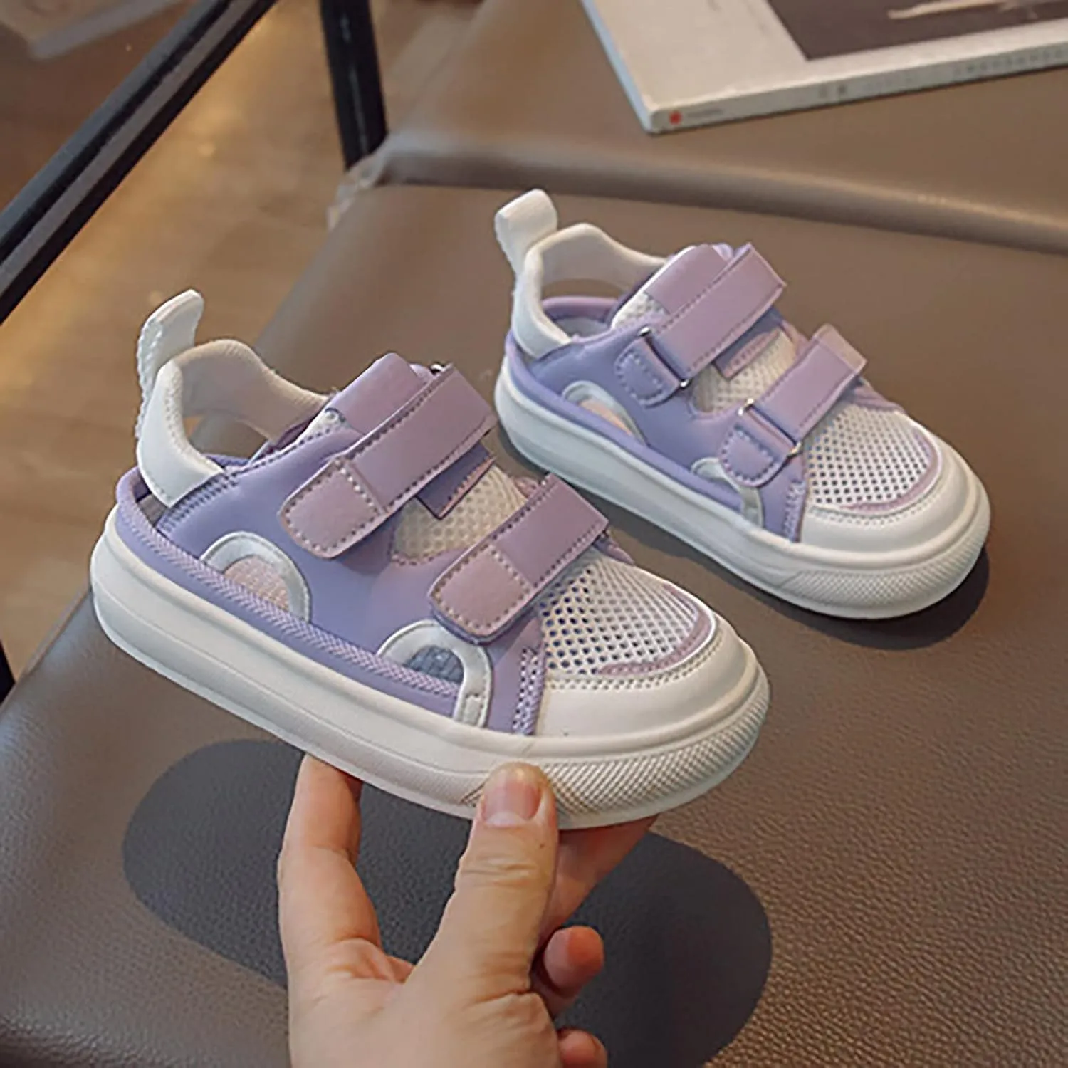 Girls Volleyball Shoes Boys Girls Canvas Shoes Hollow Adjustable Hook and Loop Classic Low Top Kids Sneakers Toddler