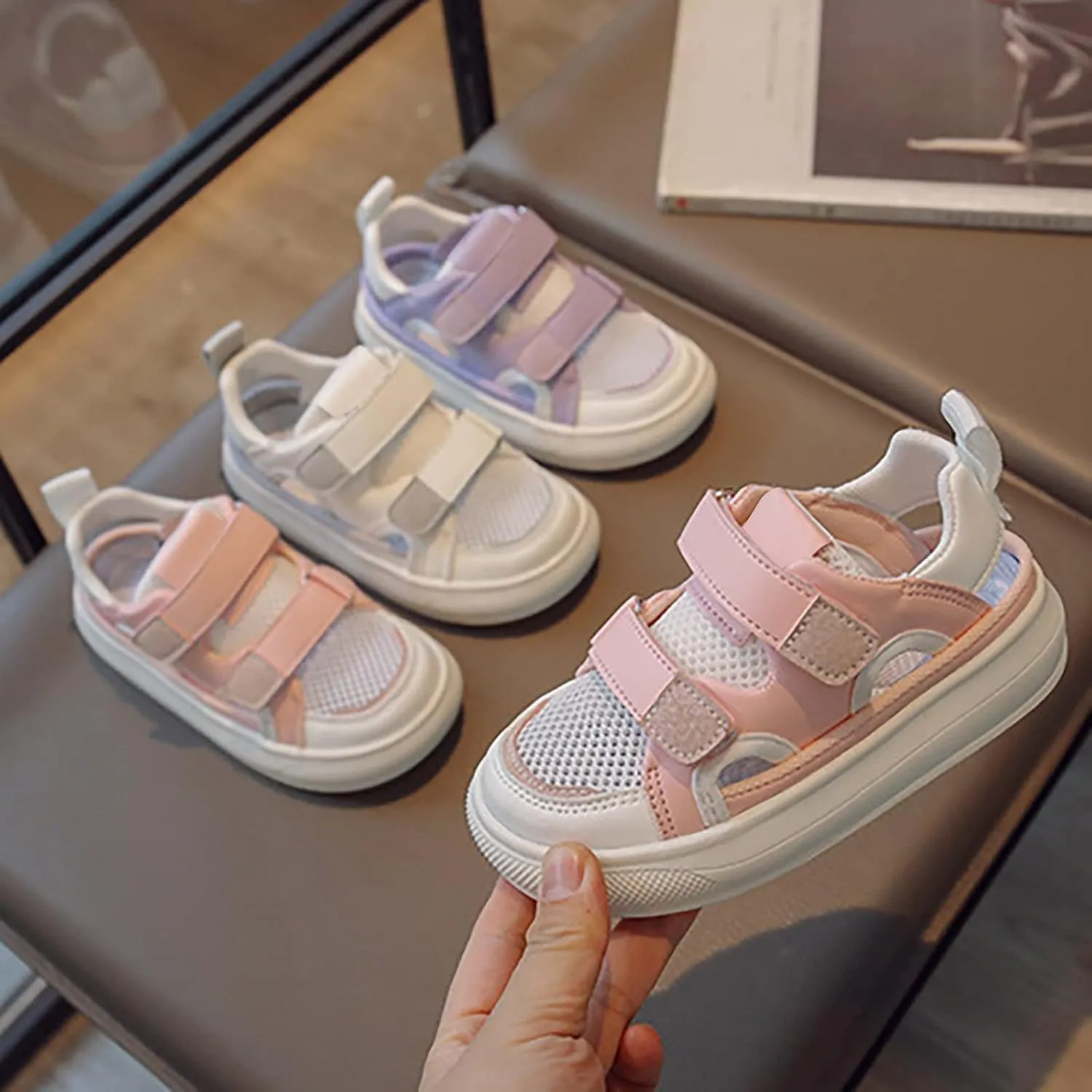Girls Volleyball Shoes Boys Girls Canvas Shoes Hollow Adjustable Hook and Loop Classic Low Top Kids Sneakers Toddler