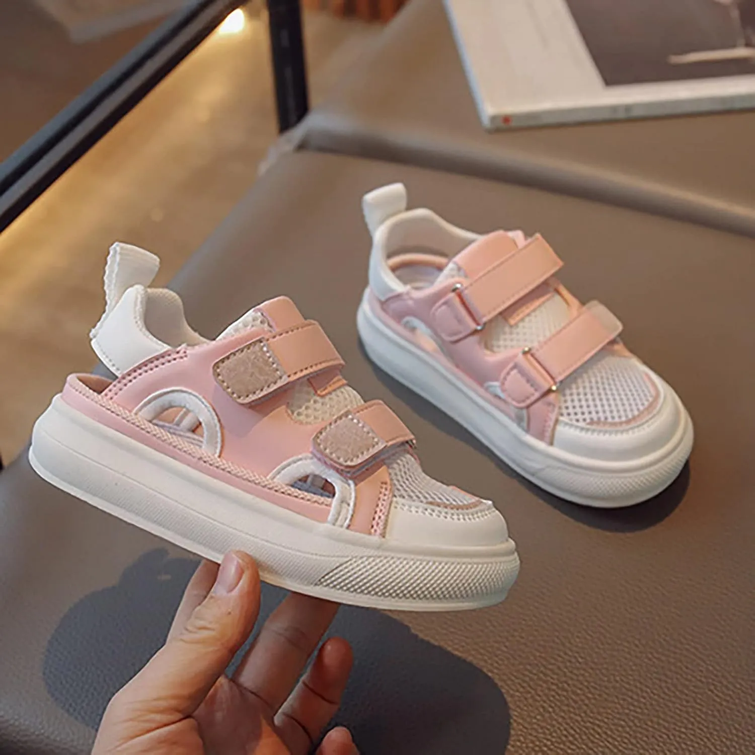 Girls Volleyball Shoes Boys Girls Canvas Shoes Hollow Adjustable Hook and Loop Classic Low Top Kids Sneakers Toddler