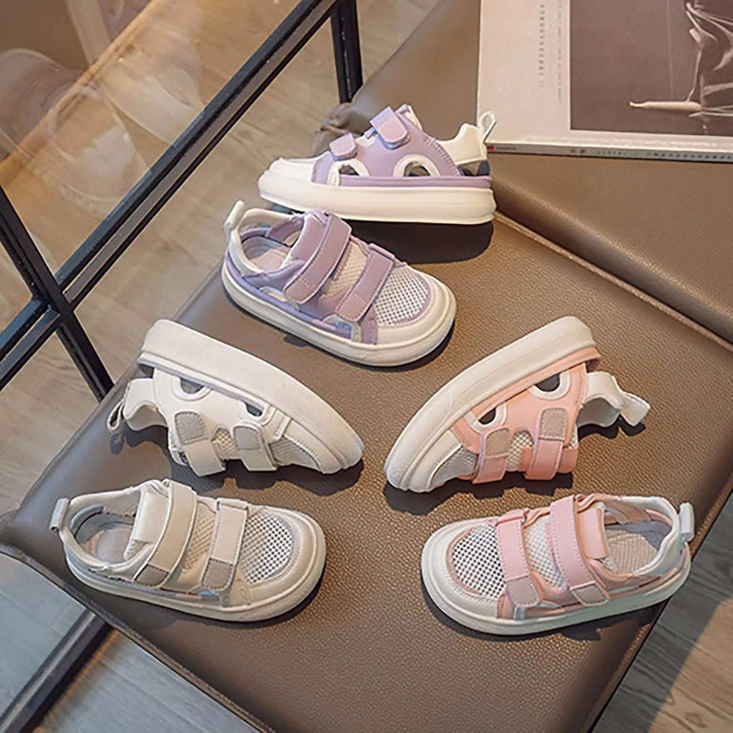 Girls Volleyball Shoes Boys Girls Canvas Shoes Hollow Adjustable Hook and Loop Classic Low Top Kids Sneakers Toddler
