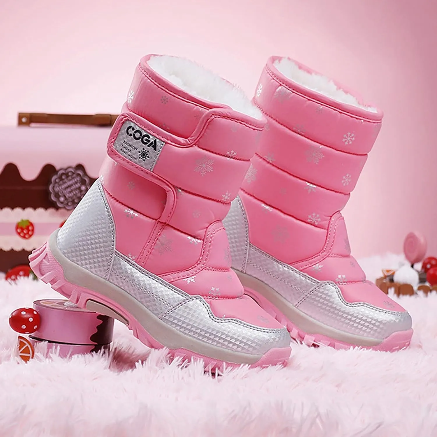 Girls Winter Boots Toddler Warm Boots Winter Fully Fur Lined Warm Shoes Outdoor Slip Resistant Cold Weather Shoes
