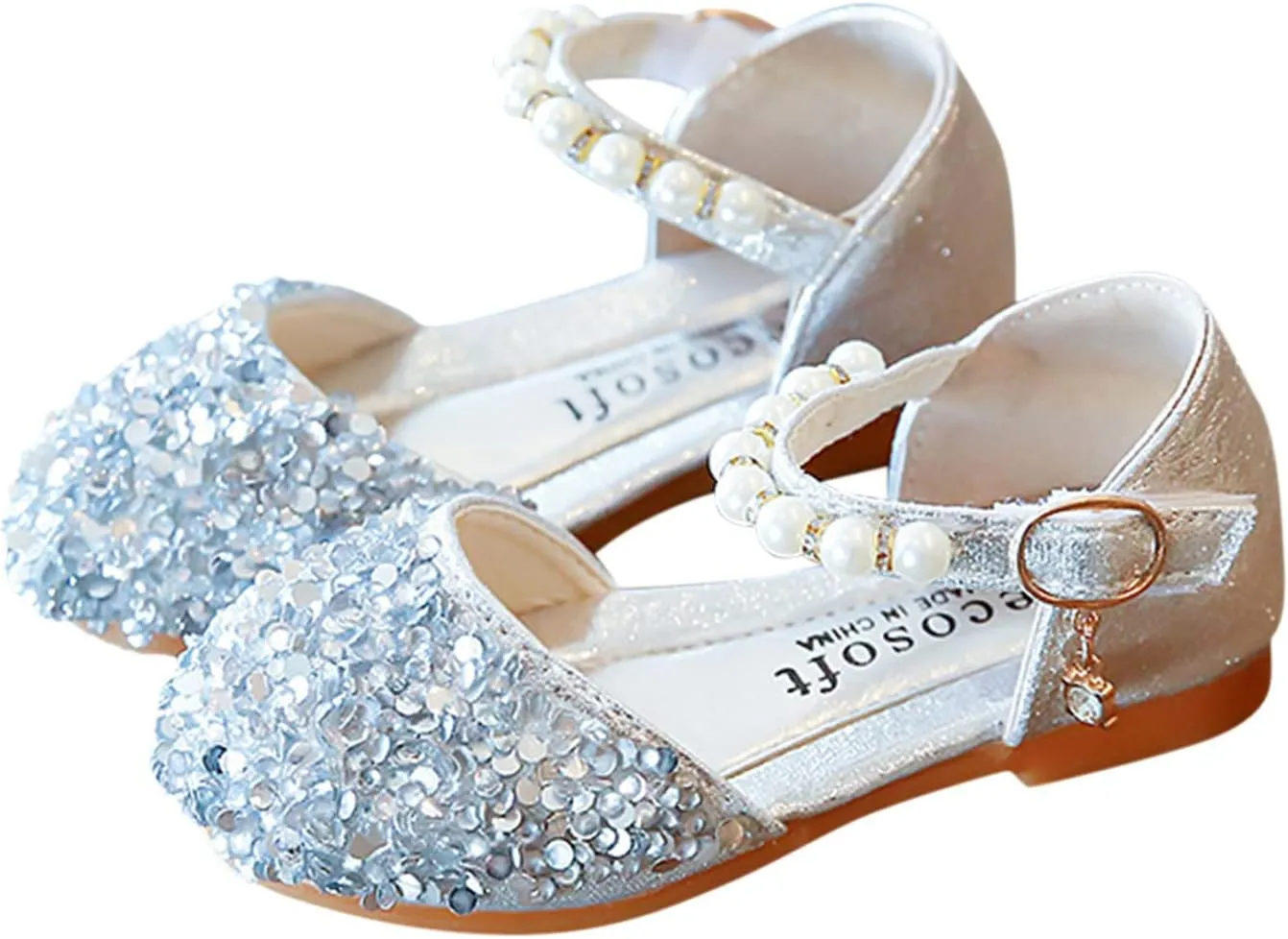 Gray Shoes for Boys Bowknot Kids Shoes Single Baby Girls Bling Princess Sandals Crystal Pearl Creative Shoe