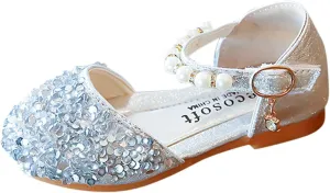 Gray Shoes for Boys Bowknot Kids Shoes Single Baby Girls Bling Princess Sandals Crystal Pearl Creative Shoe