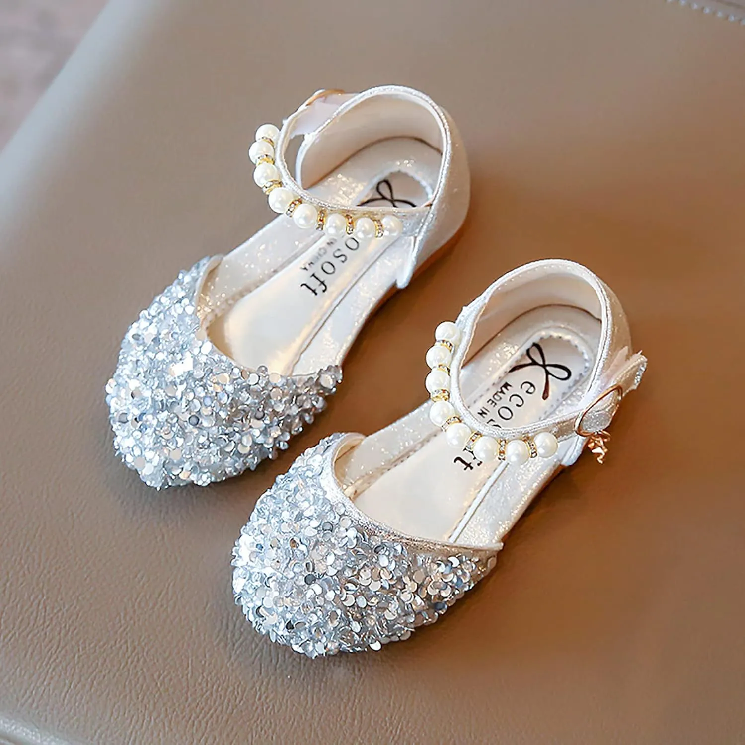 Gray Shoes for Boys Bowknot Kids Shoes Single Baby Girls Bling Princess Sandals Crystal Pearl Creative Shoe