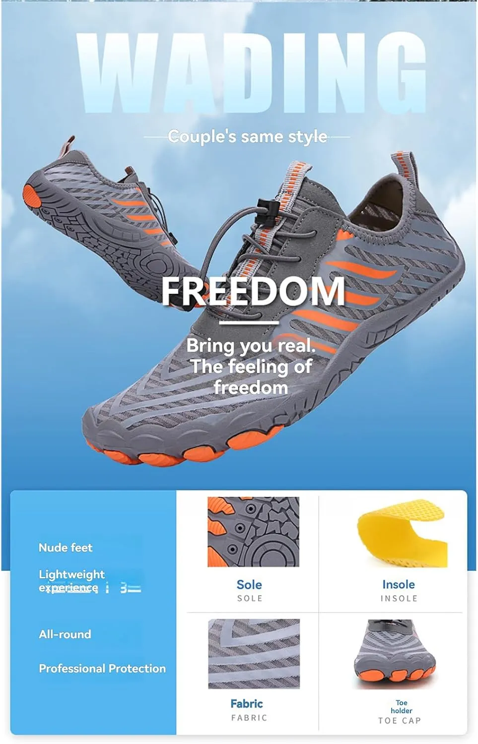 Grounded Footwear for Women Men Non-Slip Breathable Trail Athletic Footwear,Wide Toe Box Quick-Dry Swim Shoes,Lightweight Comfortable Water-Resistant Hiking Barefoot with Adjustable Shoelaces