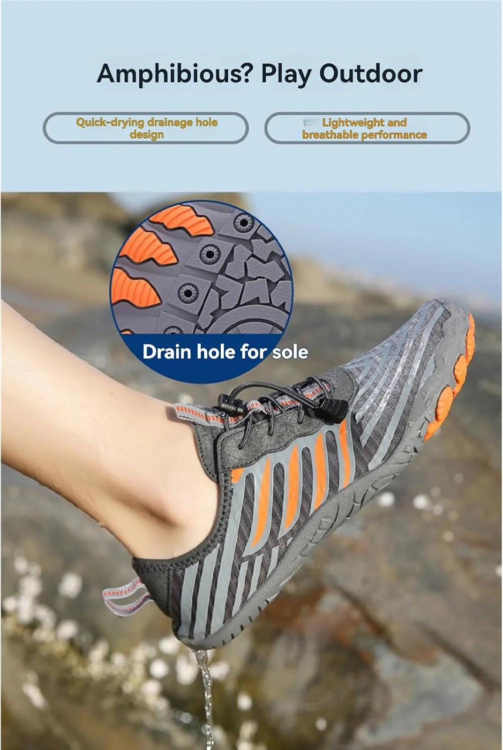 Grounded Footwear for Women Men Non-Slip Breathable Trail Athletic Footwear,Wide Toe Box Quick-Dry Swim Shoes,Lightweight Comfortable Water-Resistant Hiking Barefoot with Adjustable Shoelaces