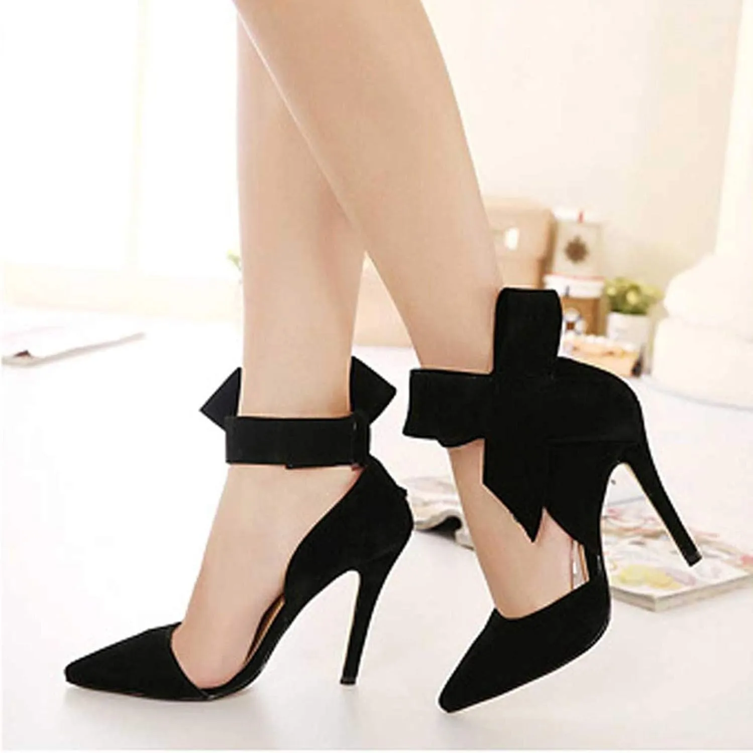 Heels Fashion Pointed Big Temperament Summer Bow Color Solid High Ladies Women's sandals Woman Summer Sandals