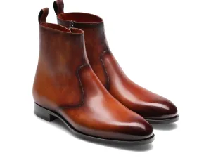 Height Increasing Tan Leather Burow Zipper Boots