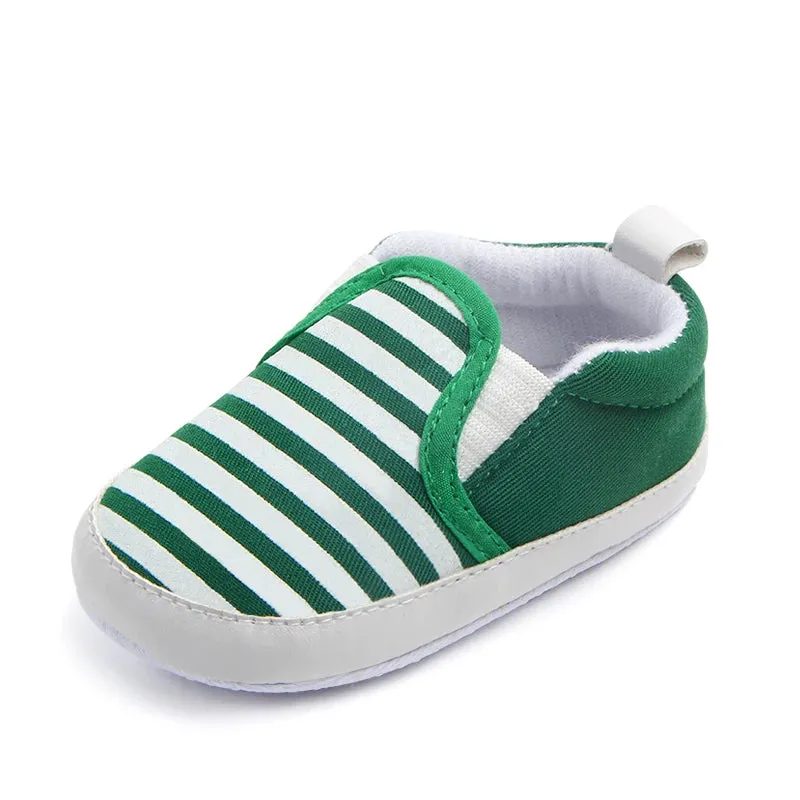 Infant Baby Stripe Print Non-Slip Slippers, Soft Sole Walking Shoes, 0-18M