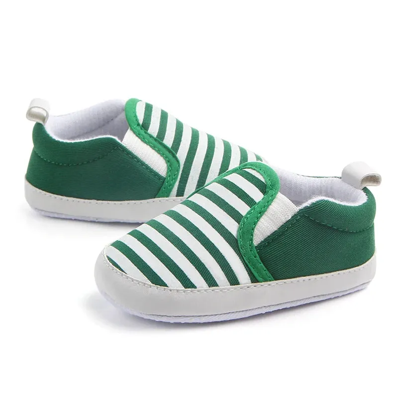 Infant Baby Stripe Print Non-Slip Slippers, Soft Sole Walking Shoes, 0-18M