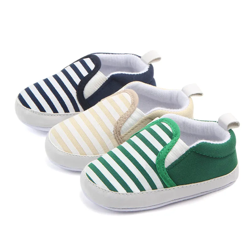 Infant Baby Stripe Print Non-Slip Slippers, Soft Sole Walking Shoes, 0-18M
